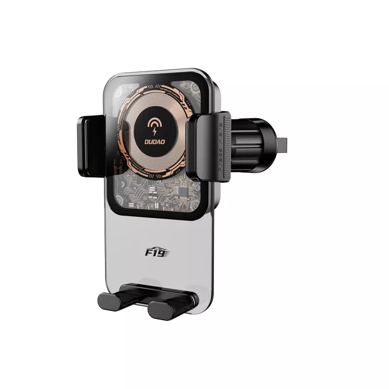 Suporte Dudao F19 para telemóvel para automóvel com carregador sem fios 15W - Preto