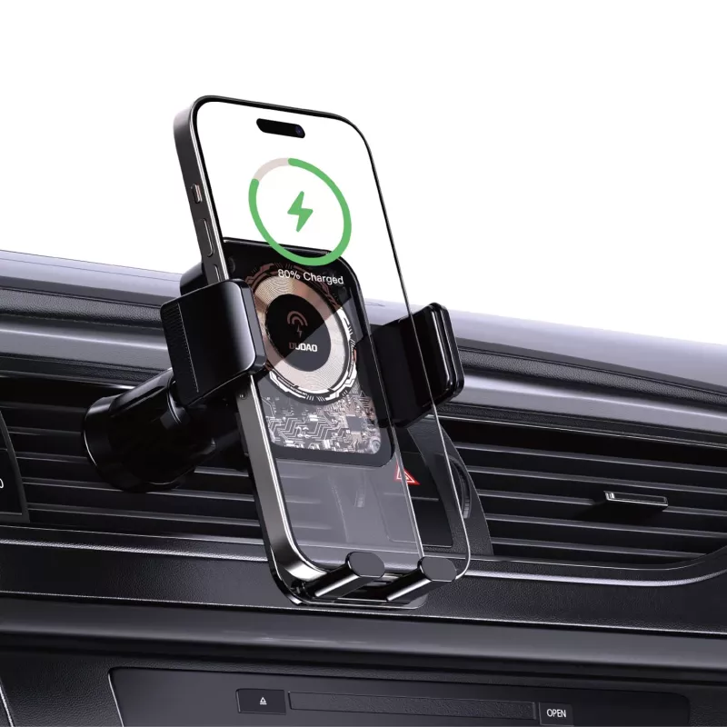 Suporte Dudao F19 para telemóvel para automóvel com carregador sem fios 15W - Preto