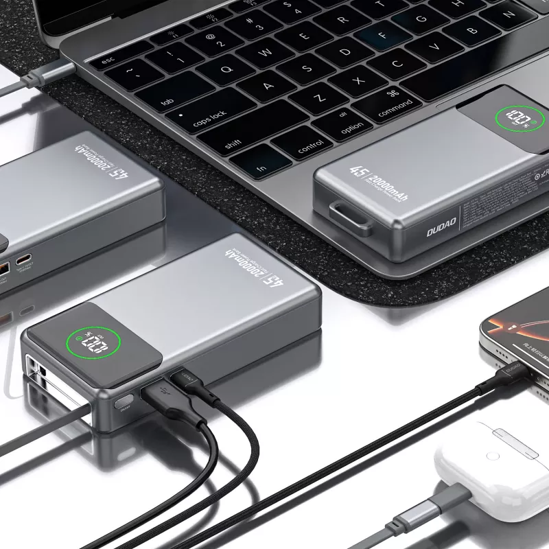 Powerbank Dudao K31 Pro 45W 20000mAh com cabo USB-C retrátil integrado - Cinzento