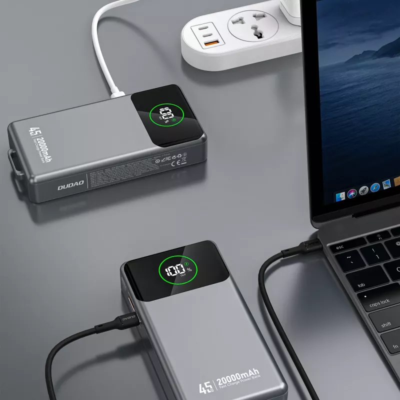 Powerbank Dudao K31 Pro 45W 20000mAh com cabo USB-C retrátil integrado - Cinzento