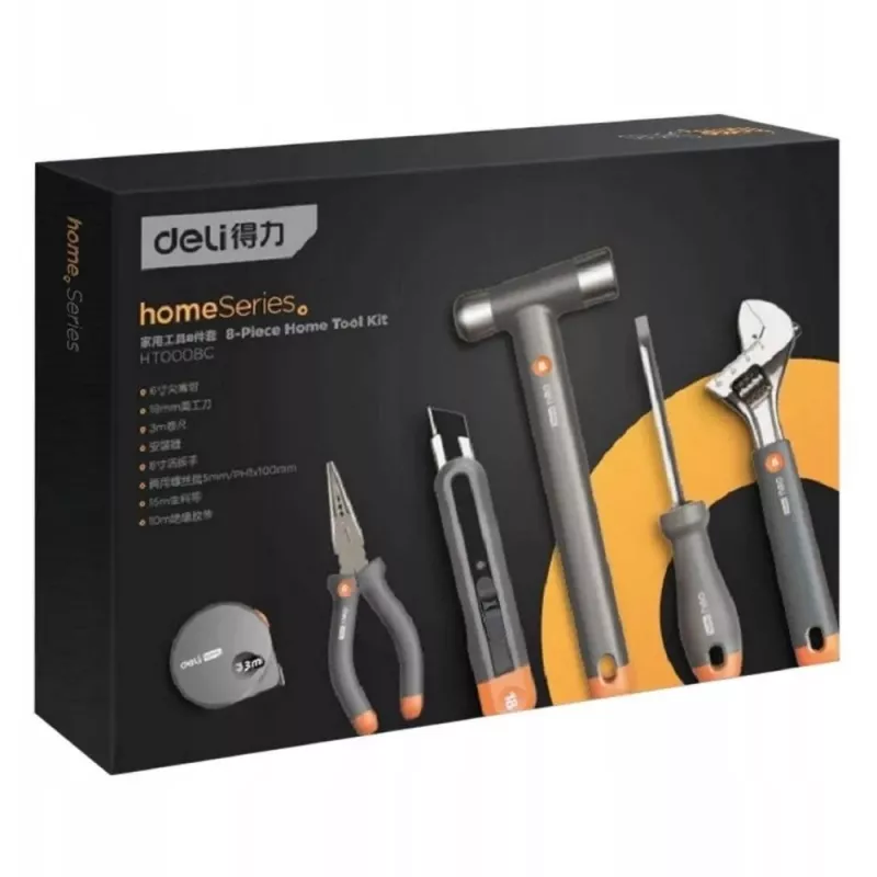 Deli D895485 Conjunto de ferramentas domésticas, 8 peças, cinzento