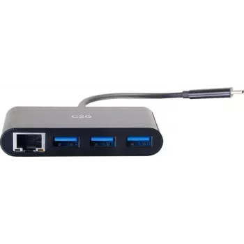 C2G hub USB-C com Ethernet - hub USB de 3 portas - 3 x SuperSpeed USB 3.0 + 1 x USB-C + 1 x Gigabit Ethernet - desktop - preto