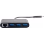 C2G hub USB-C com Ethernet - hub USB de 3 portas - 3 x SuperSpeed USB 3.0 + 1 x USB-C + 1 x Gigabit Ethernet - desktop - preto