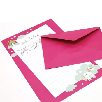 Artoz Papel 334001-03 Papel de Carta com Envelopes, Unicorn rosa (aprox. DIN A5), 80 g/m², 1 embalagem