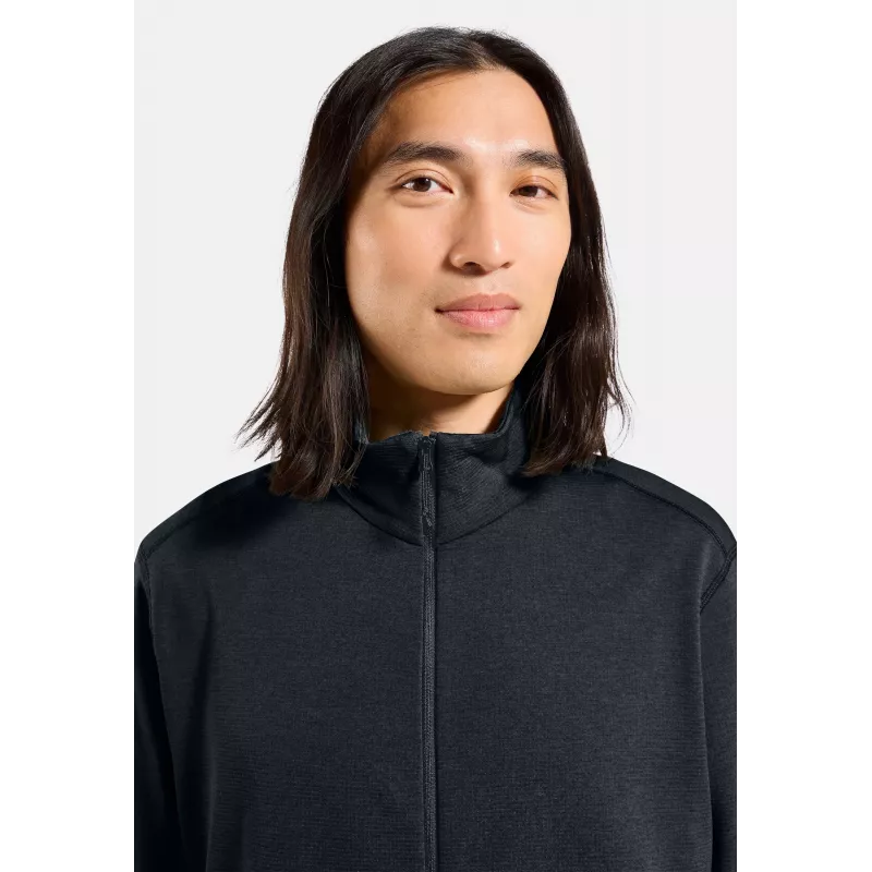 Casaco Odlo Grid Fleece Mid Layer Full Zip - Black Melange, Tamanho L