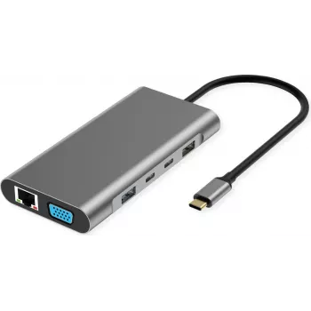 VALUE Docking station USB-C 10-em-1 4K60 2xHDMI 1xDP/VGA/GbE USB-C 2x PD - Digital/Data