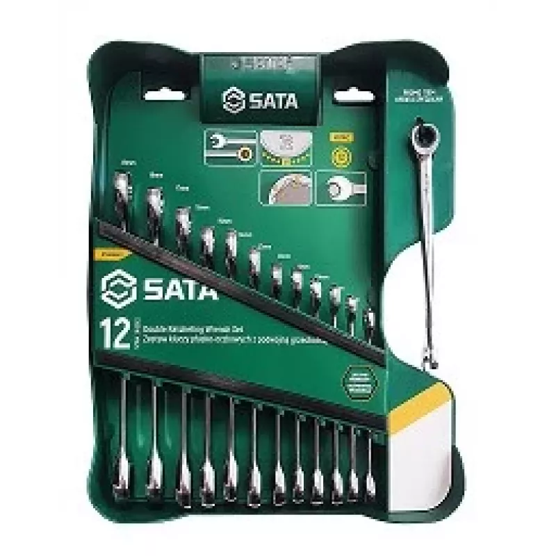 Conjunto de chaves de caixa combinadas com catraca dupla SATA de 13 peças com design X-Beam, métrico, 8-21 mm, aço cromo-vanádio, estojo Blow-Molded