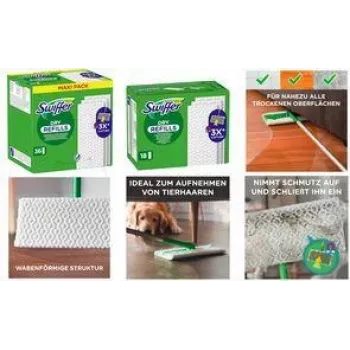Swiffer Dry Refills panos de chão 36 pack, apanha 3x mais pó, sujidade e cabelos, sem perfume, branco