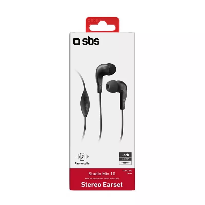SBS TEINEARKL Auscultador In-Ear com microfone - Preto - Com fios - Cabo 1,2 m - Jack 3,5 mm - Chamadas e música