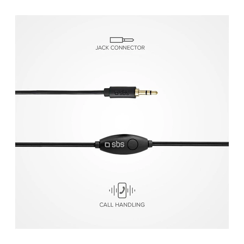 SBS TEINEARKL Auscultador In-Ear com microfone - Preto - Com fios - Cabo 1,2 m - Jack 3,5 mm - Chamadas e música