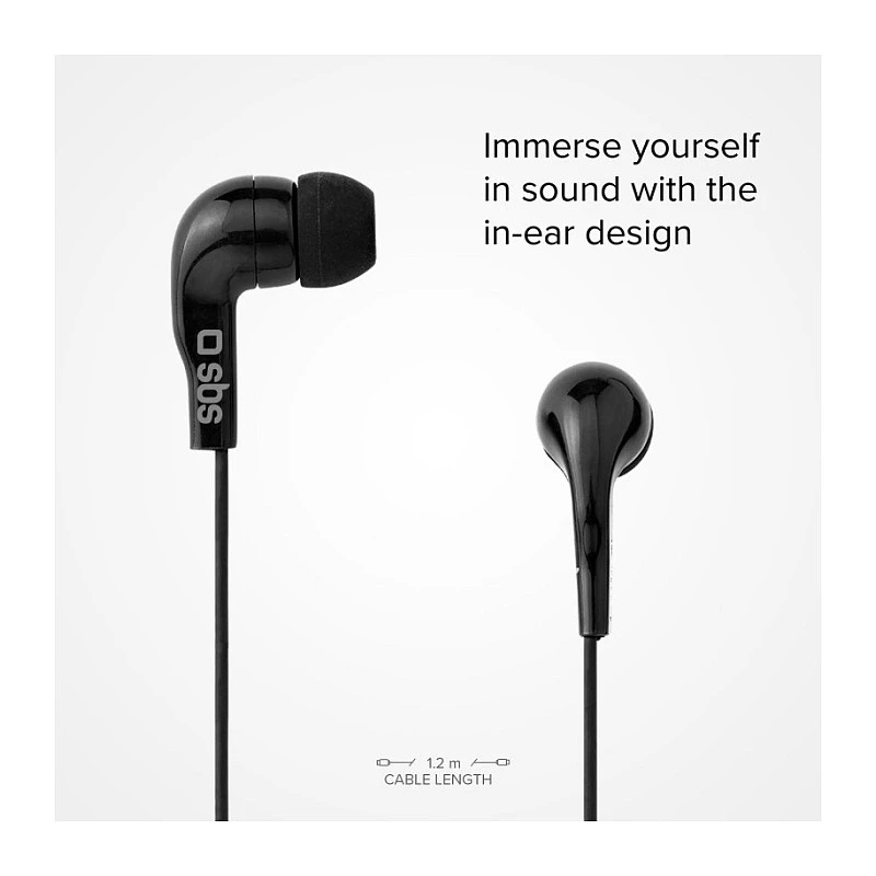 SBS TEINEARKL Auscultador In-Ear com microfone - Preto - Com fios - Cabo 1,2 m - Jack 3,5 mm - Chamadas e música