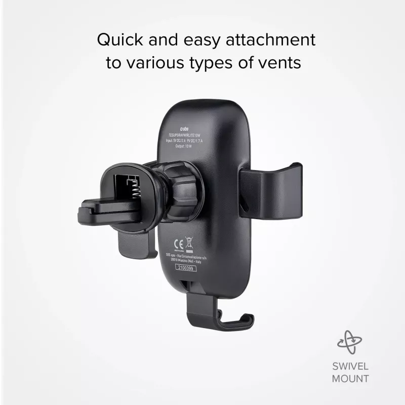 Suporte de automóvel SBS Gravity com carregador sem fios 10W - Preto