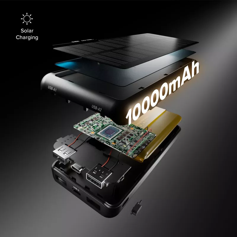 Power bank solar SBS USB/USB-C 10000 mAh Preto