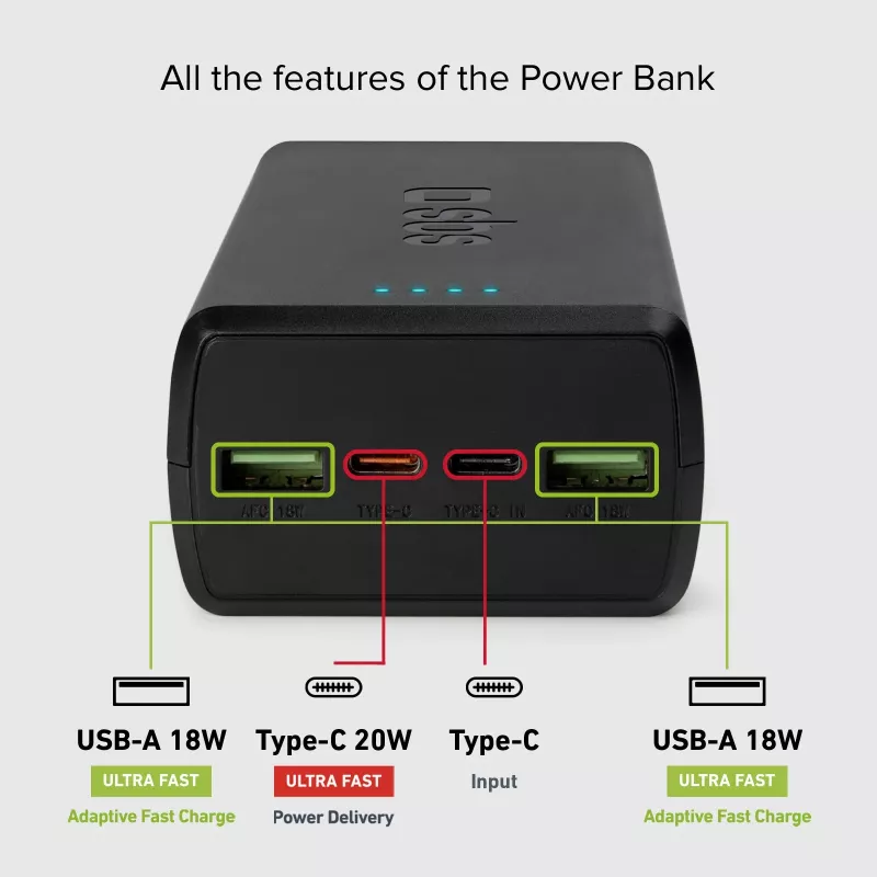 Power bank SBS 30000 mAh Power Delivery 20W multi-porta Preto