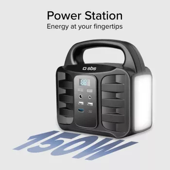 Estação de energia portátil SBS 150W carregamento rápido Preto (TEPOWST150W)