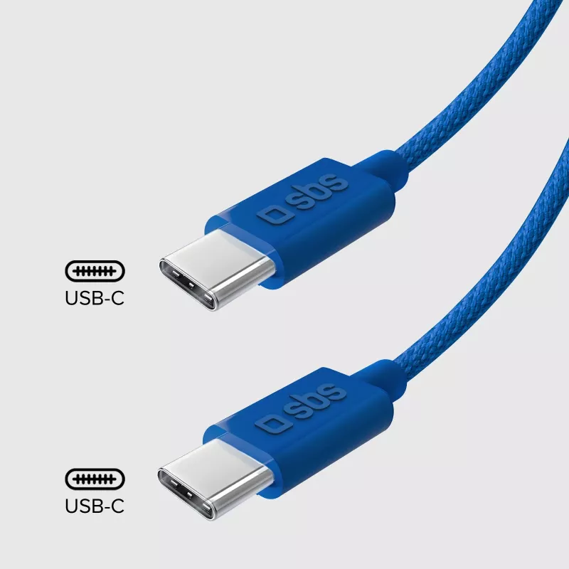 Cabo SBS TECABLE TISSUE TCCB USB-C para USB-C 1,5m 60W trançado - Azul