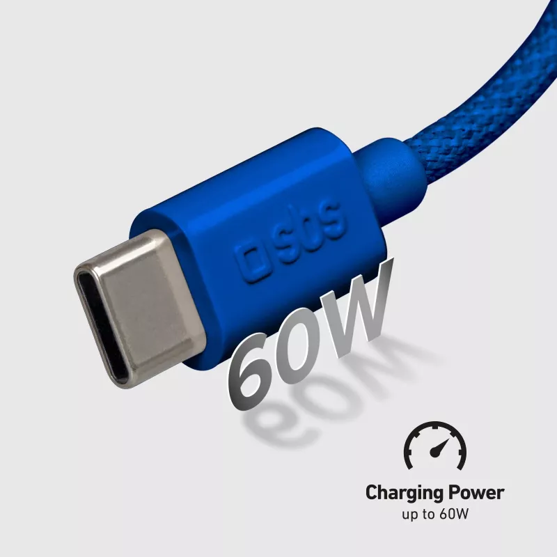 Cabo SBS TECABLE TISSUE TCCB USB-C para USB-C 1,5m 60W trançado - Azul