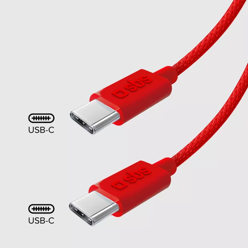 Cabo SBS TECABLETISSUETCCR USB-C para USB-C 1,5 m 60 W trançado Vermelho