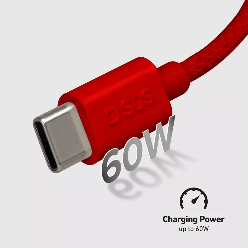 Cabo SBS TECABLETISSUETCCR USB-C para USB-C 1,5 m 60 W trançado Vermelho