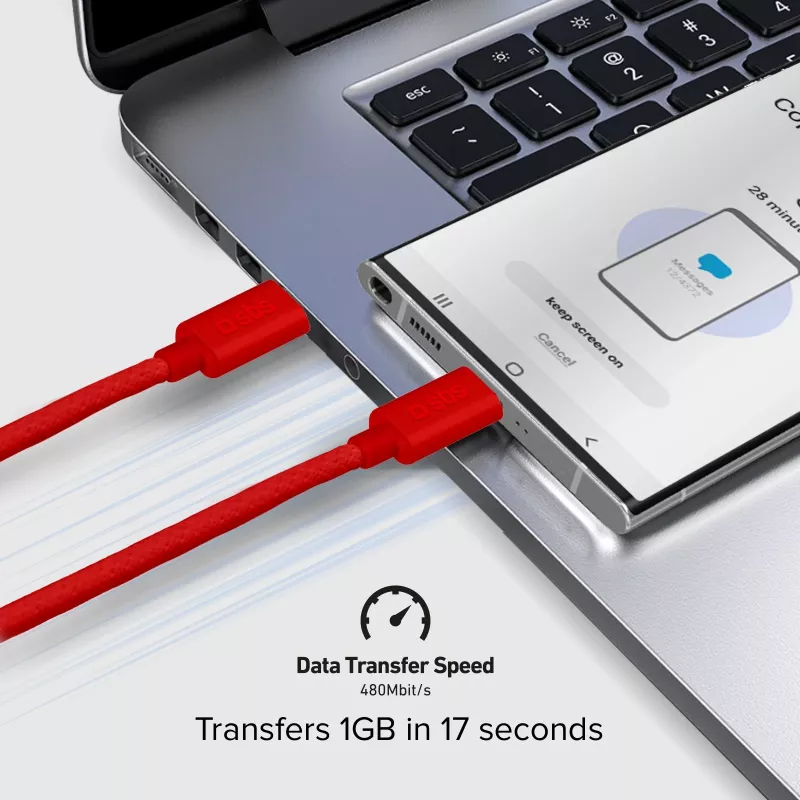 Cabo SBS TECABLETISSUETCCR USB-C para USB-C 1,5 m 60 W trançado Vermelho
