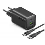 Carregador USB-C SBS 65W com 1x USB-C e 1x USB-A, Preto, cabo USB-C de 1,5m