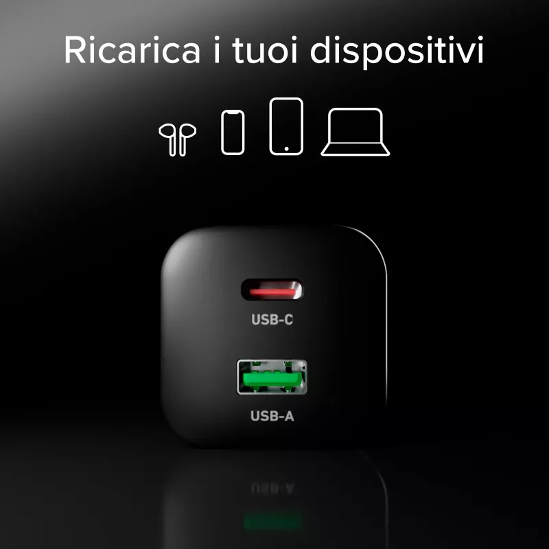 Carregador USB-C SBS 65W com 1x USB-C e 1x USB-A, Preto, cabo USB-C de 1,5m