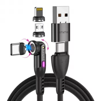 STATIK 360Pro Cabo Rotativo Trançado 3 Pontas Magnéticas 6-em-1 Preto 2m