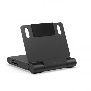 Satechi On-the-Go Suporte Dobrável com Hub - USB-C 100W PD, USB-C 10 Gbps, USB-A 10 Gbps, Leitor de Cartões micro/SD 312 MB/s, Jack 3.5mm, HDMI 4K (Space Gray)