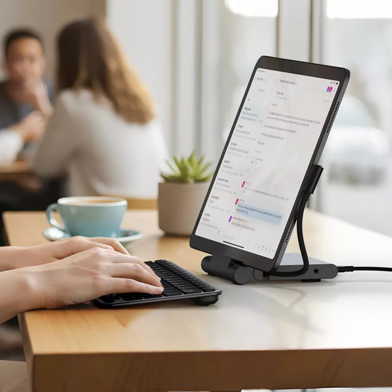 Satechi On-the-Go Suporte Dobrável com Hub - USB-C 100W PD, USB-C 10 Gbps, USB-A 10 Gbps, Leitor de Cartões micro/SD 312 MB/s, Jack 3.5mm, HDMI 4K (Space Gray)