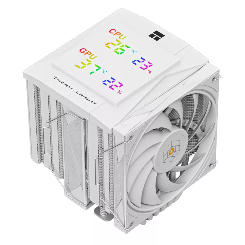 Arrefecedor de CPU a Ar Thermalright Royal Knight 120 Digital White Torre Simples, Ventoinha PWM de 120mm, 6 Heatpipes, Visor Digital, 245W TDP, Branco