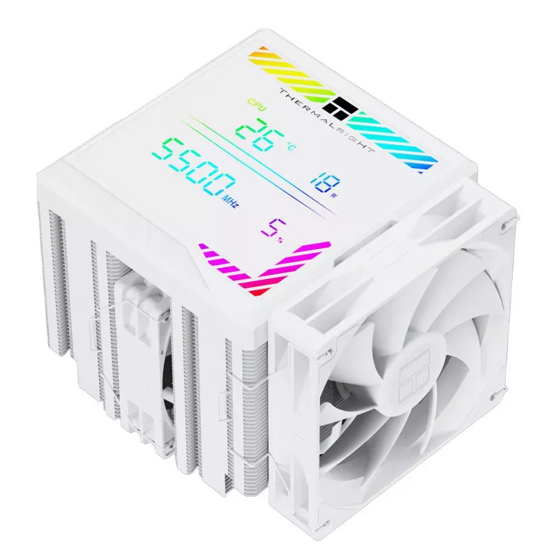 Arrefecedor de CPU a Ar Thermalright Peerless Assassin 140 Digital White Torre Dupla, 7 Heatpipes, 2 Ventoinhas PWM de 140mm, LED Branco, Intel/AMD