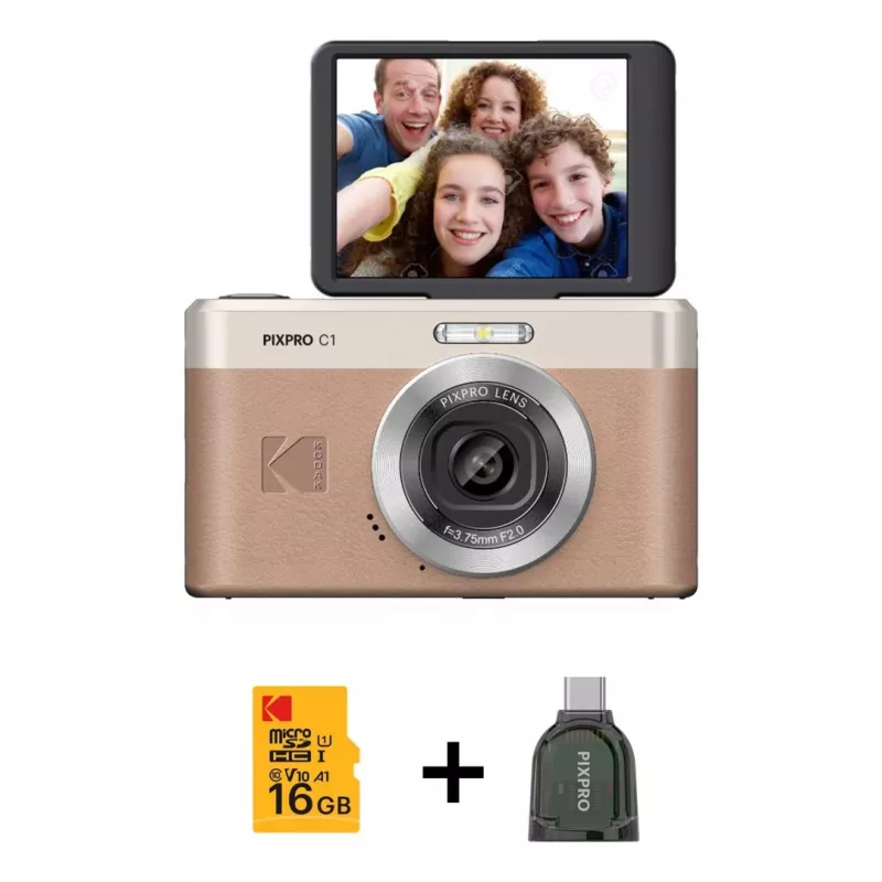 Kodak PixPro C1 máquina fotográfica digital castanho + cartão de memória 16GB