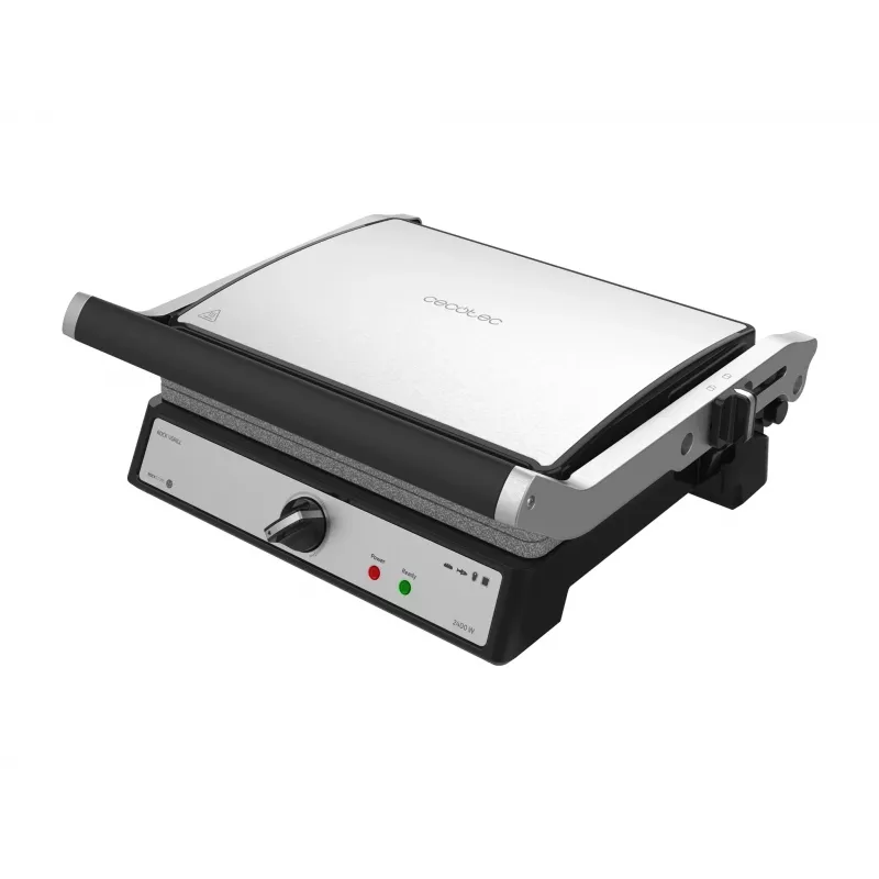 Cecotec Rock'nGrill Multi 2400 UltraRapid 2400W grelhador elétrico de contacto com revestimento antiaderente RockStone, termostato ajustável, placas removíveis, adequado para máquina de lavar louça, aço inoxidável