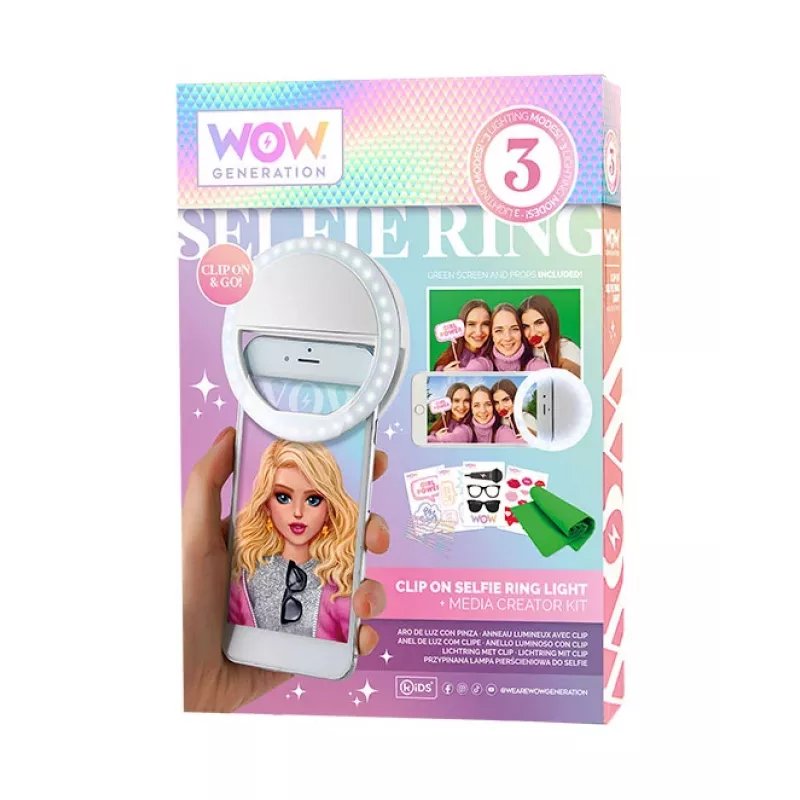 Anel de luz LED KIDS para telemóvel selfie vlog + conjunto de acessórios ecrã verde 1,5x1m Wow Generation / Wow00024