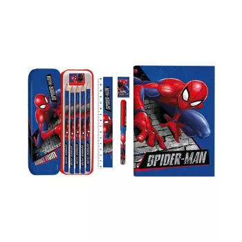 Conjunto de papelaria escolar 11 em 1 Spider-Man para criança com estojo, lápis de cor, caderno A5 e mais