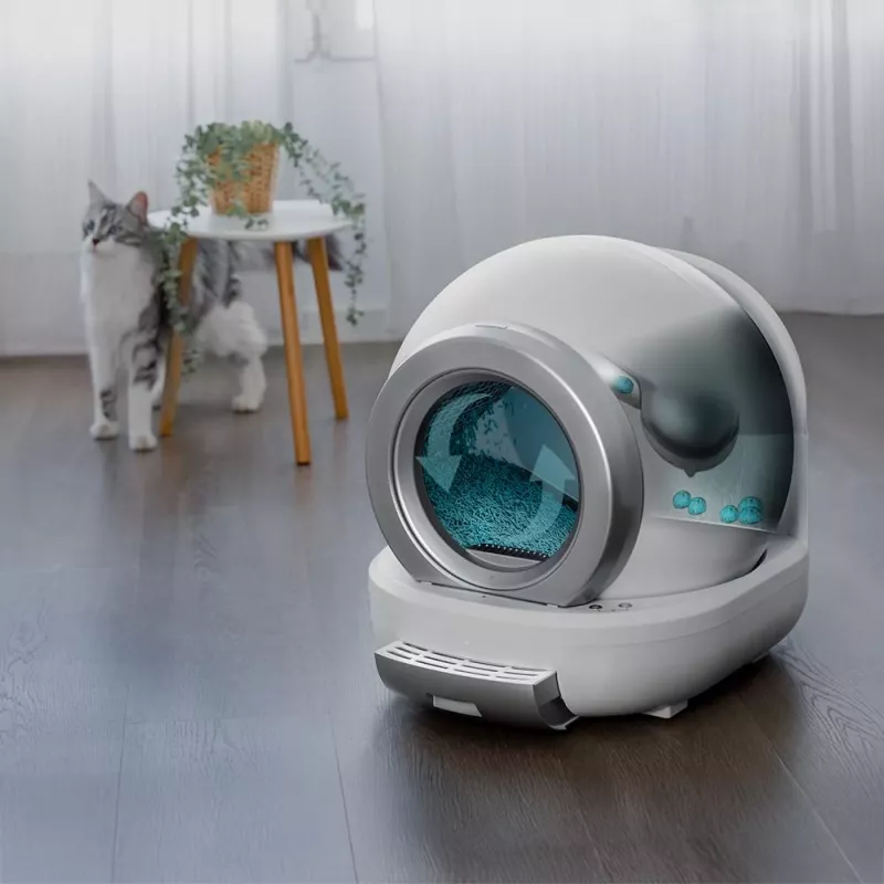 Cecotec Pumba 7000 CleanKitty Pá para Areia de Gato Autolimpante Compacta Conectada, Wi-Fi, Depósito de Resíduos 10L, Capacidade de Areia 6L, Rotação Automática, Sensores de Segurança, App para Smartphone