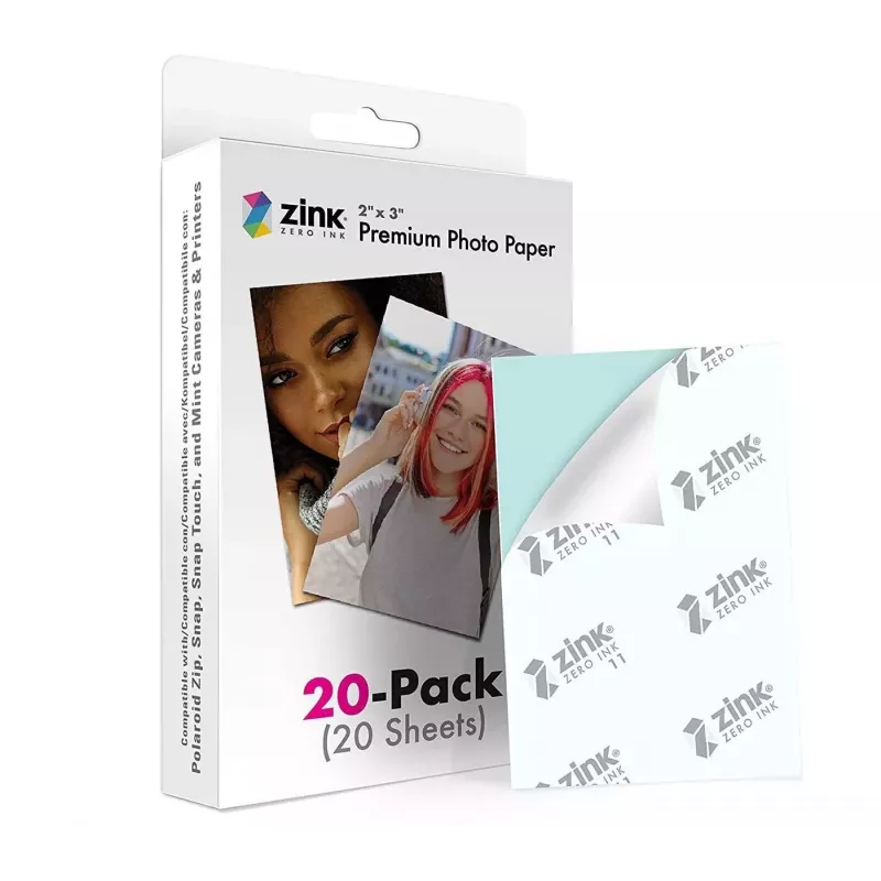 Papel fotográfico ZINK Premium 2x3 20 folhas brilhante