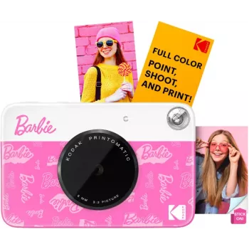 Câmara digital instantânea KODAK Printomatic Barbie Edition 5MP + 5 folhas de papel fotográfico ZINK rosa