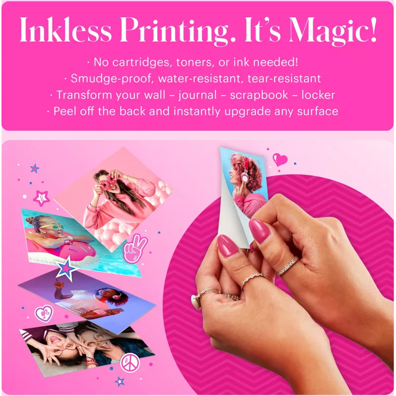 Câmara digital instantânea KODAK Printomatic Barbie Edition 5MP + 5 folhas de papel fotográfico ZINK rosa