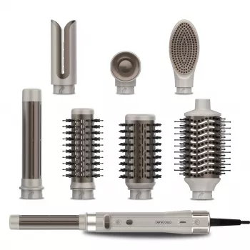 Modelador e secador de cabelo Cecotec CeramicCare 8em1 AirGlam Gyro, 1200W, 7 acessórios, champanhe
