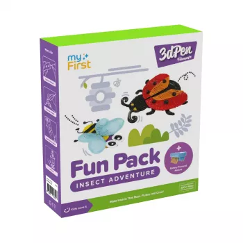 Filamentos myFirst 3dPen Make Fun Pack Insect Adventure - conjunto criativo para caneta 3D: 5 moldes, 17 fios de filamento PCL (34 m), módulo de carro pull-back, película termoplástica