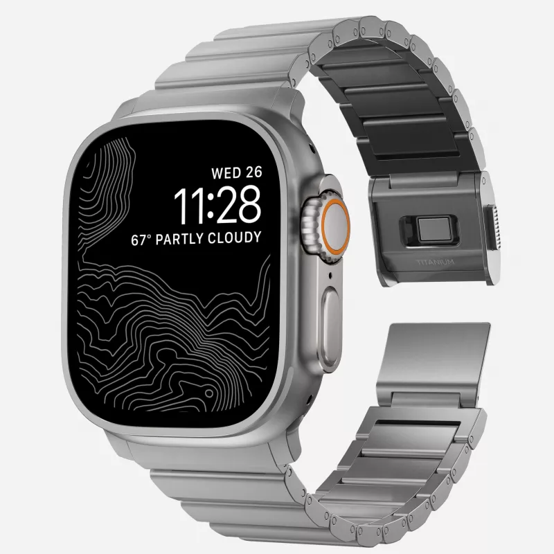 NOMAD Titanium Band V3 - Bracelete em metal escovado Natural Titanium para Apple Watch 46mm/49mm