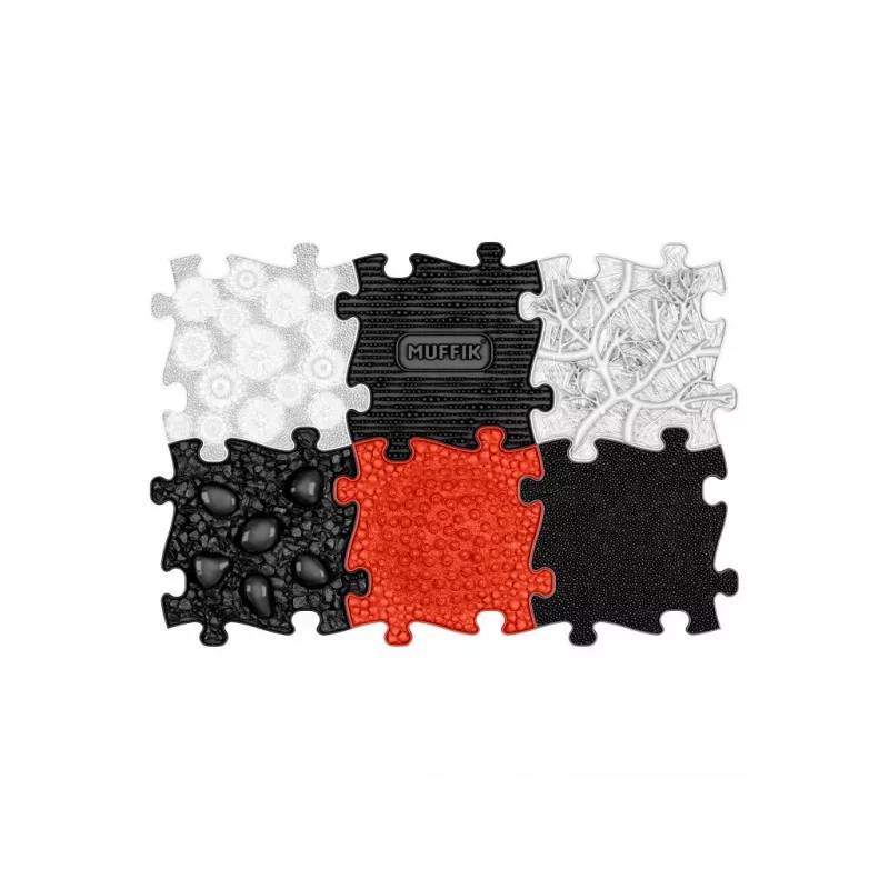 Conjunto de tapetes sensoriais ortopédicos Muffik 6-in-1 bebé preto e branco 6 tapetes puzzle jogo sensorial Muffik MFK-023-3