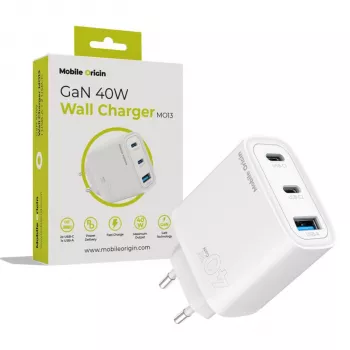 Carregador Mobile Origin 40W GaN MO13 branco 1x USB-A + 2x USB-C