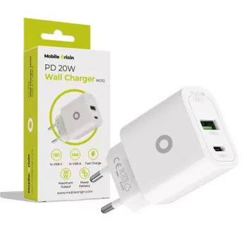 Carregador de parede Mobile Origin PD20W MO12 branco 1x USB-A + 1x USB-C