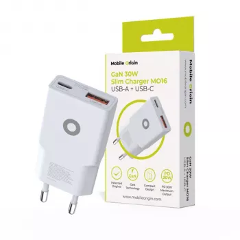 Carregador Slim Mobile Origin 30W TÜV MO16 USB-A + USB-C