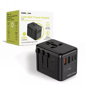 Mobile Origin Adaptador de Viagem 35W GaN PW4 EU/UK/US/AUS 3C+2A