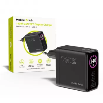 Mobile Origin Carregador GaN 140W PW21 2x USB-C + 2x USB-A