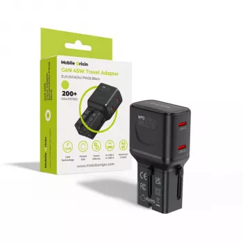 Mobile Origin Adaptador de Viagem 45W EU/US/UK/AU PW26, Preto