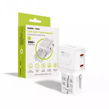 Mobile Origin Adaptador de Viagem 45W EU/US/UK/AU PW26, Branco